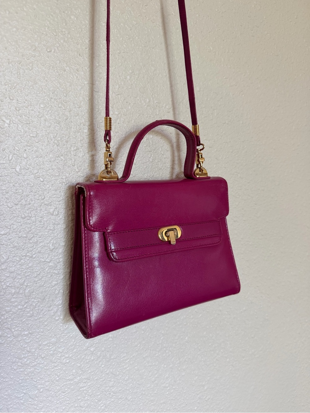 Vintage Magenta Mini Top Handle Crossbody Purse Made in Canada Gold Hardware